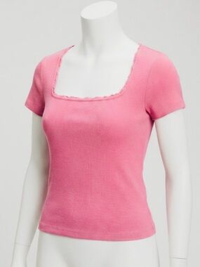 Old Navy Rose Pink Square-Neck Ribbed Short Sleeve Tee